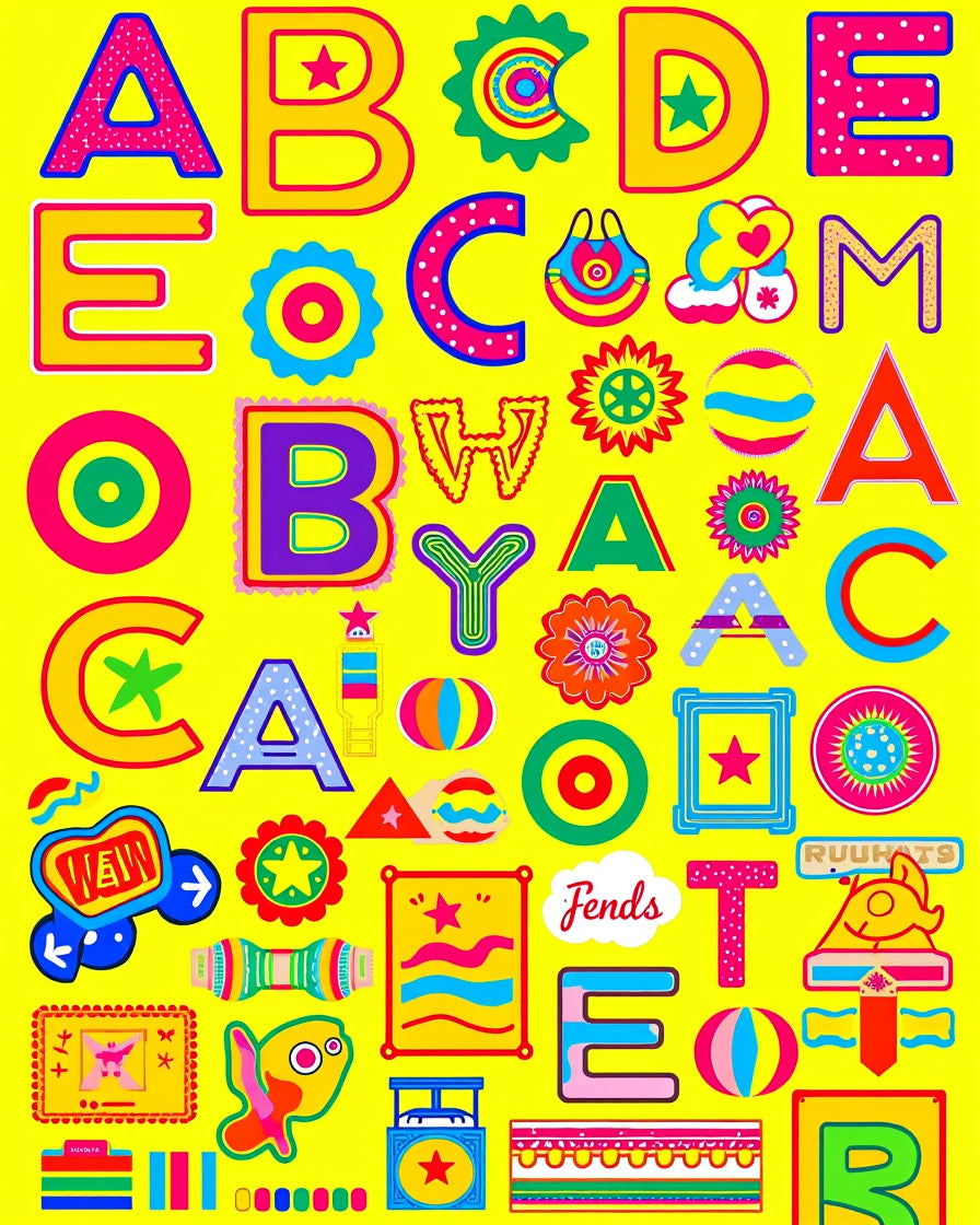 Playful Alphabet Collage Bright Colors Rug