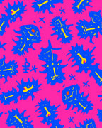 Vibrant Blue Amoeba Yellow Accents Rug