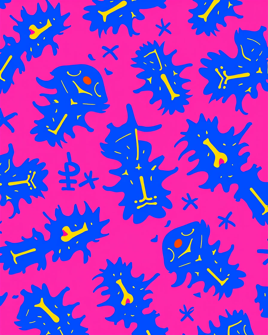 Vibrant Blue Amoeba Yellow Accents Rug