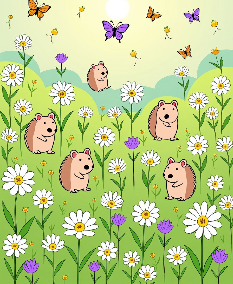 Whimsical Hedgehog Garden Butterflies Rug