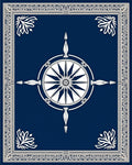 Classic Blue Compass Rose Border Rug