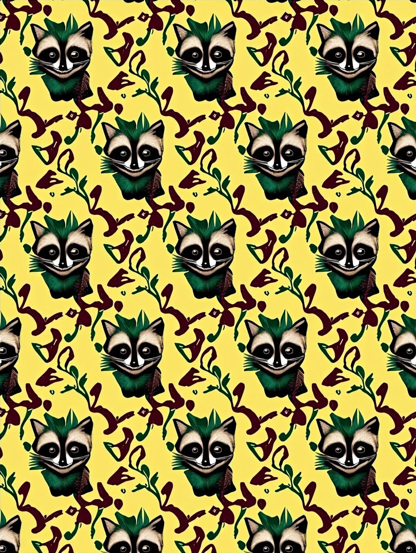 Whimsical Raccoon Yellow Abstract Swirls Rug