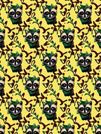 Whimsical Raccoon Yellow Abstract Swirls Rug