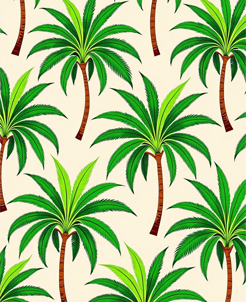 Tropical Green Palm Trees Cream Background Rug