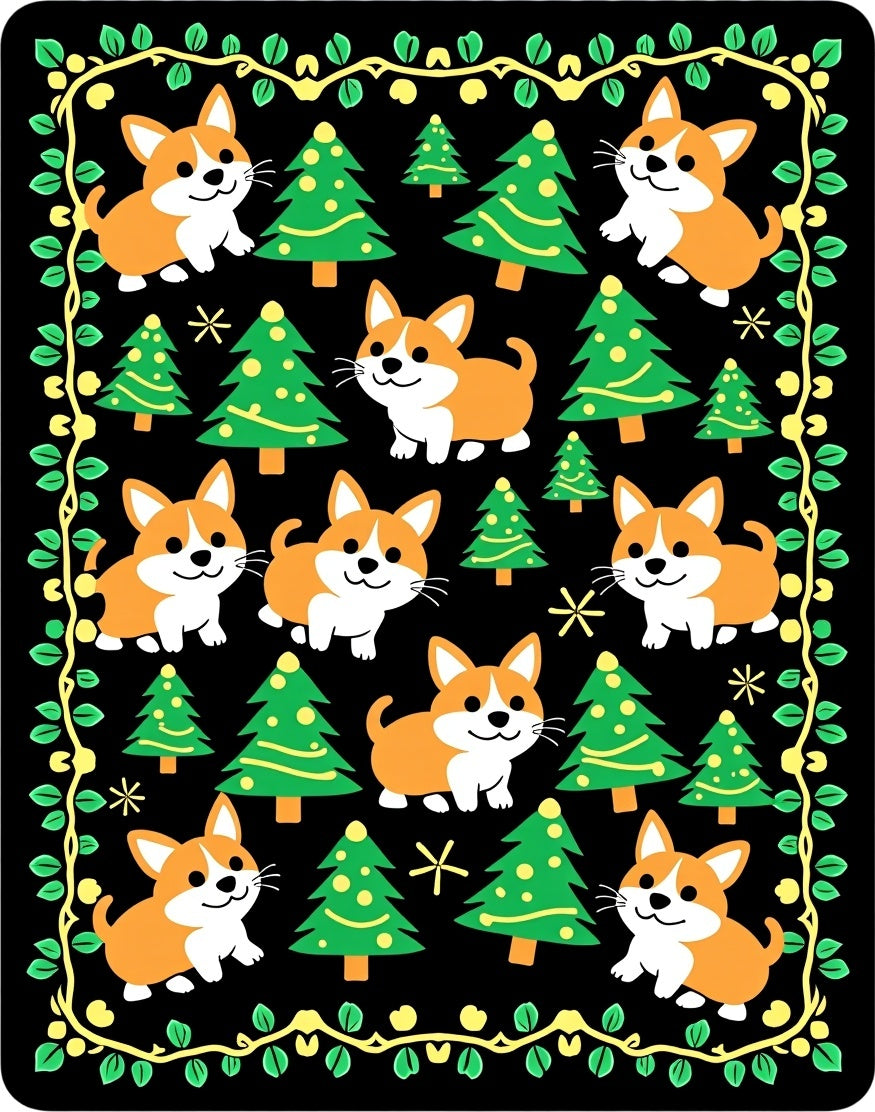 Cute Corgi Christmas Tree Celebration Rug