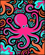 Vibrant Pink Octopus Swirl Art Rug