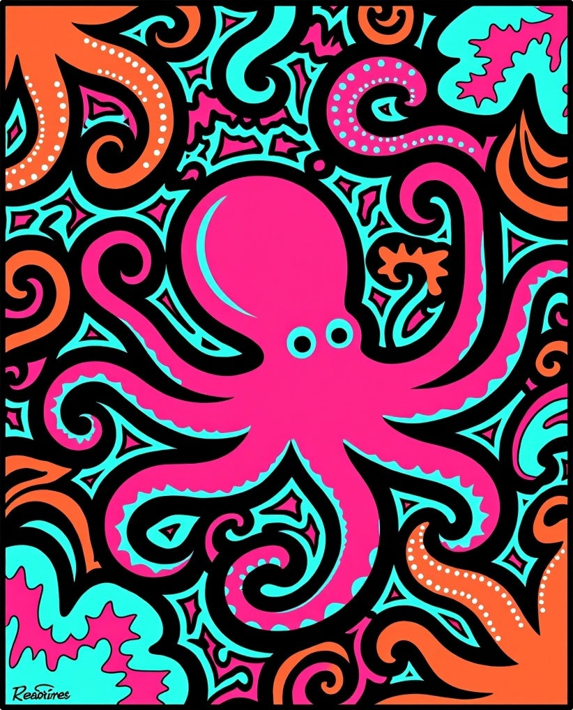 Vibrant Pink Octopus Swirl Art Rug