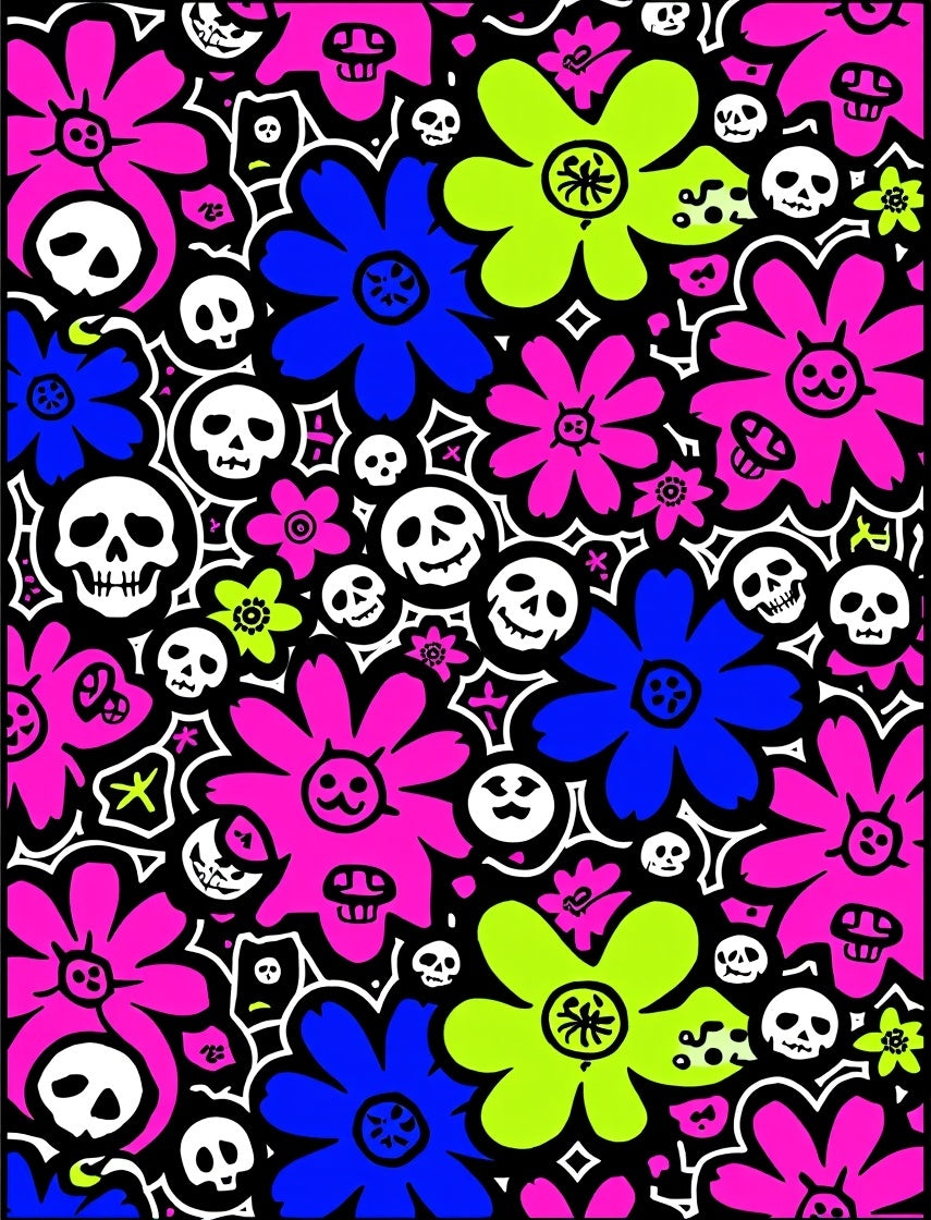 Day of the Dead Flower Skull Art Rug