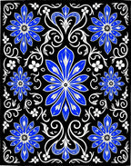Bold Blue White Floral Mandala Rug