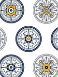 Navy Blue Golden Compass Graphic Rug
