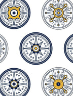 Navy Blue Golden Compass Graphic Rug