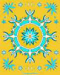 Turquoise Floral Starburst Mandala Rug