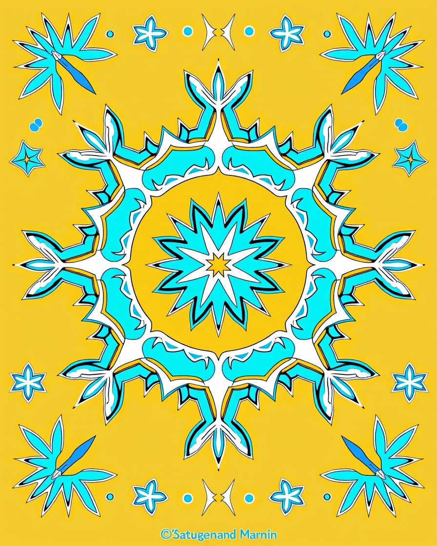 Turquoise Floral Starburst Mandala Rug
