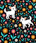Playful White Dogs Floral Bloom Rug