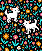 Playful White Dogs Floral Bloom Rug