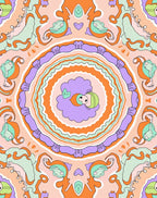 Whimsical Orange Lavender Swirl Medallion Rug
