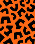 Bold Black Abstract Shapes Orange Rug