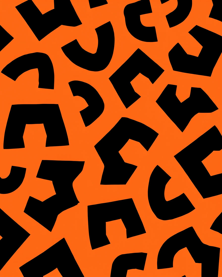 Bold Black Abstract Shapes Orange Rug