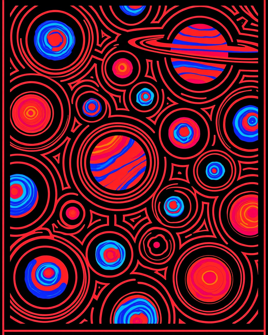 Cosmic Red Blue Planet Circles Rug