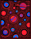 Cosmic Red Blue Planet Circles Rug