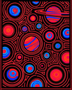 Cosmic Red Blue Planet Circles Rug