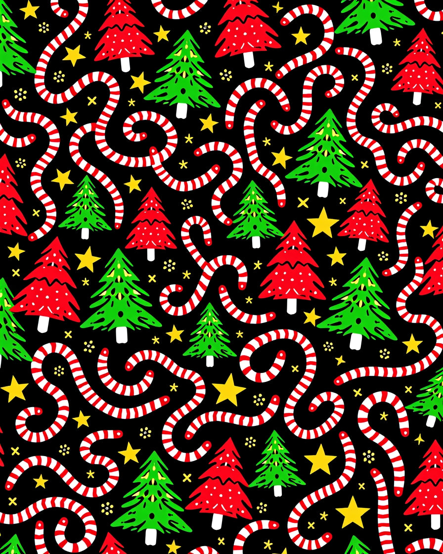 Festive Red Green Trees Candy Canes Rug