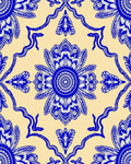 Vibrant Blue Floral Medallion Cream Rug