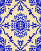 Vibrant Blue Floral Medallion Cream Rug