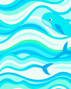 Ocean Blue Dolphin Waves Rug