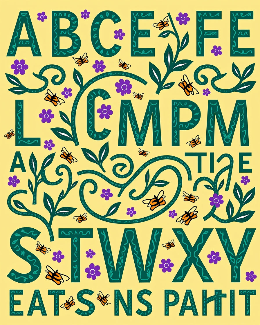 Alphabet Garden Butterflies Whimsical Folk Rug
