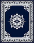 Deep Blue Floral Mandala Border Rug