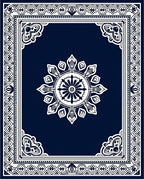 Deep Blue Floral Mandala Border Rug