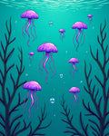 Vibrant Purple Jellyfish Ocean Scene Rug