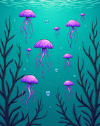Vibrant Purple Jellyfish Ocean Scene Rug