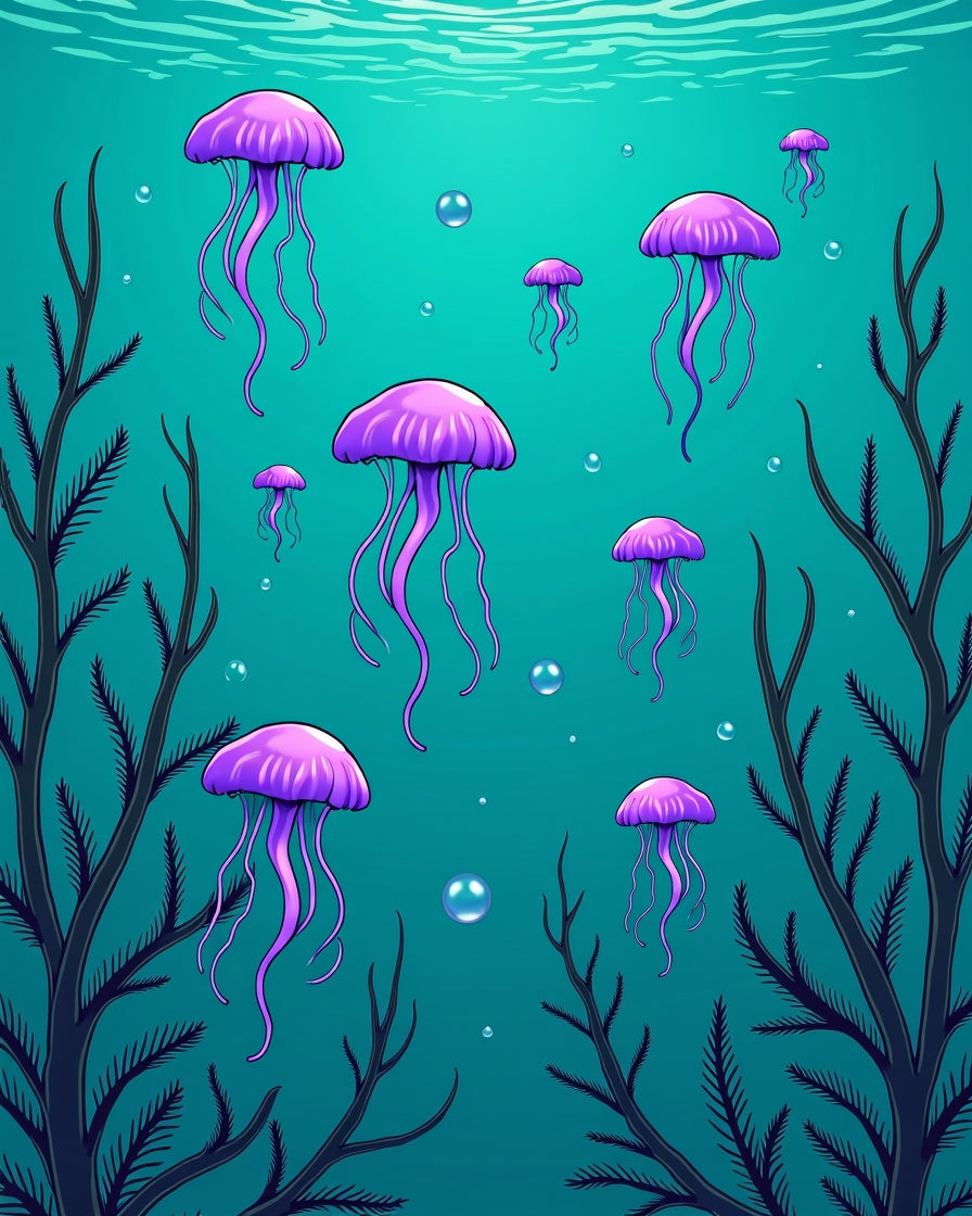 Vibrant Purple Jellyfish Ocean Scene Rug