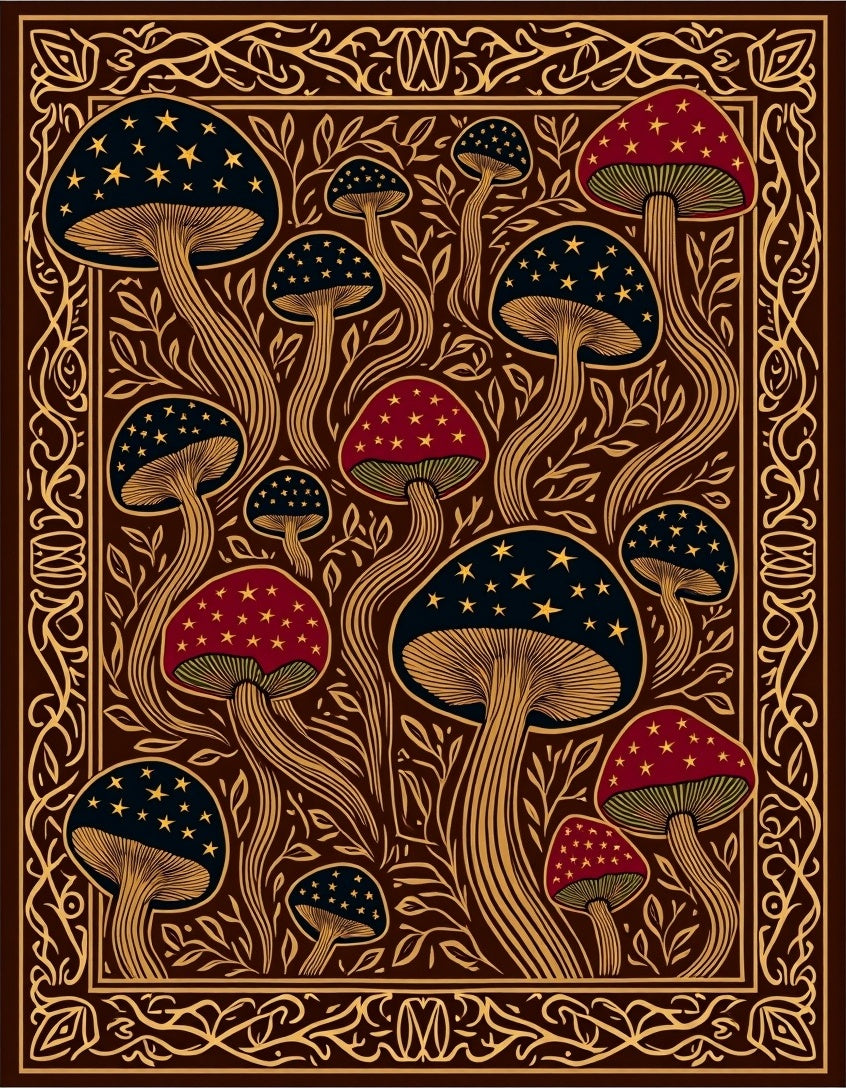 Whimsical Mushroom Starry Night Garden Rug
