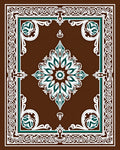 Brown Teal White Floral Medallion Brocade Rug