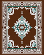 Brown Teal White Floral Medallion Brocade Rug