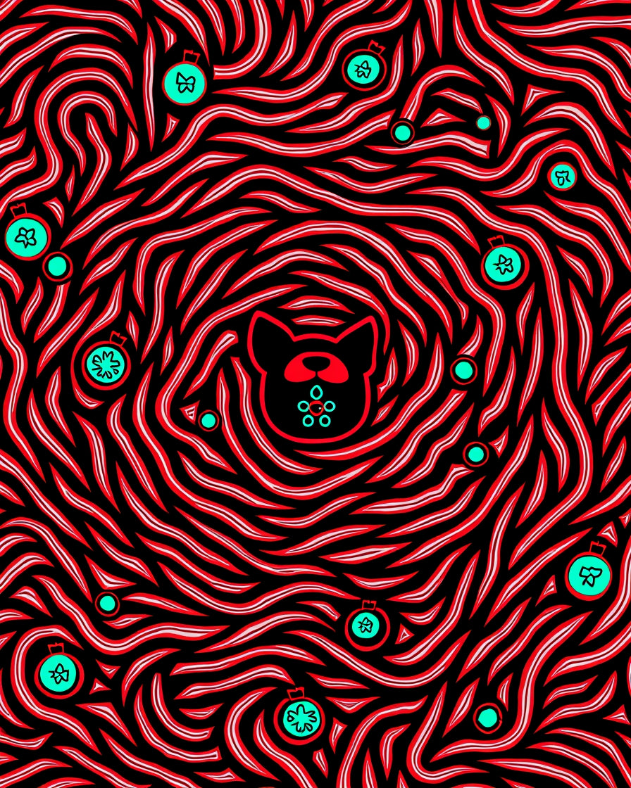 Black Red Swirls Teal Ornaments Dog Rug