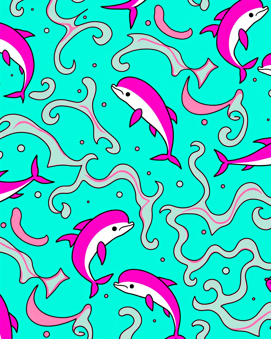 Pink Dolphins Teal Swirls Rug