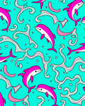 Pink Dolphins Teal Swirls Rug