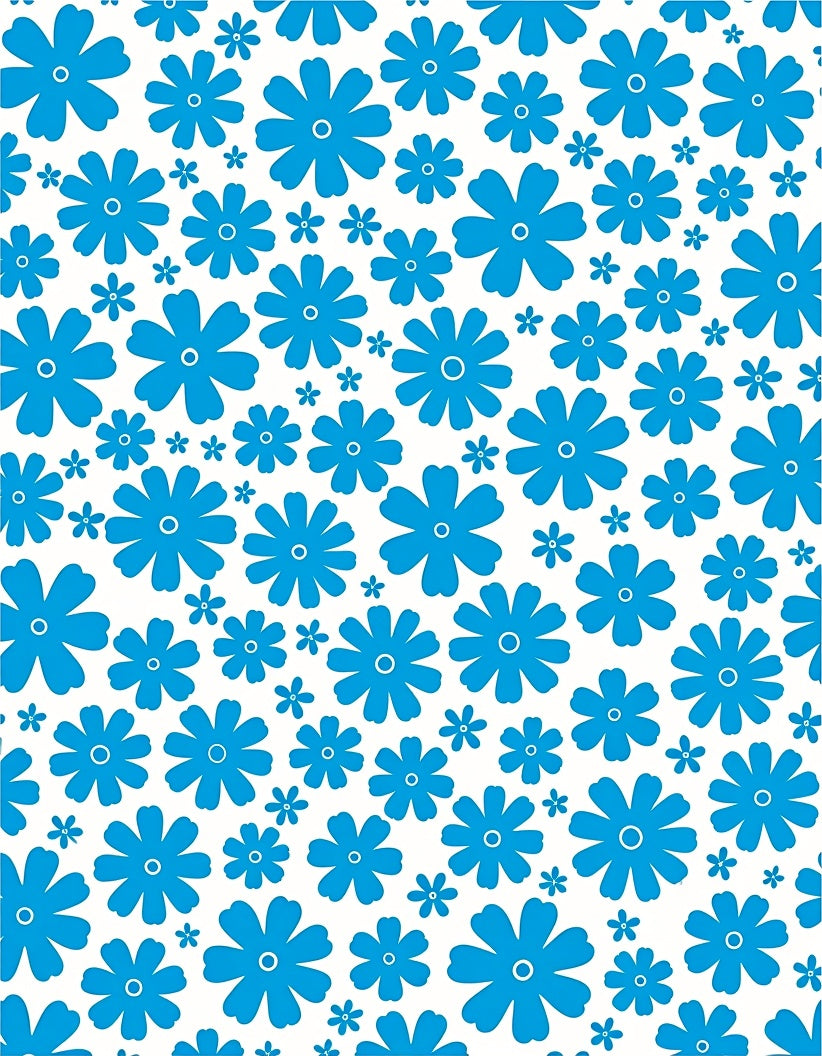 Azure Blue Retro Flower Field Rug