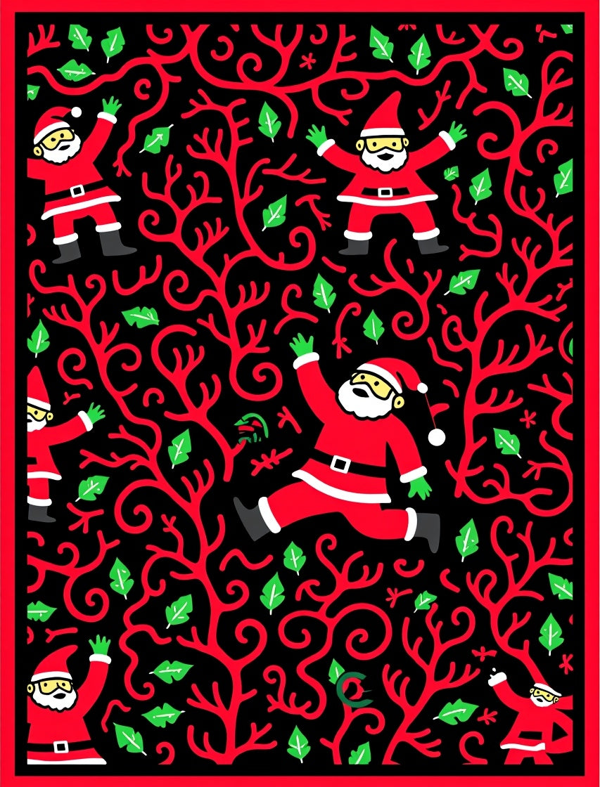 Jolly Santa Claus Red Swirl Christmas Rug