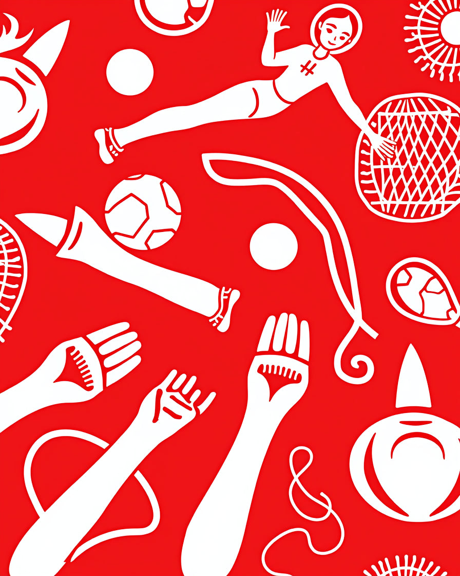 Red White Playful Sports Collage Rug