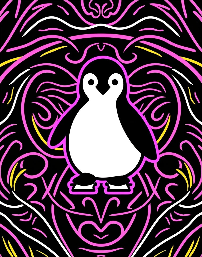 Pink Black White Penguin Swirl Rug