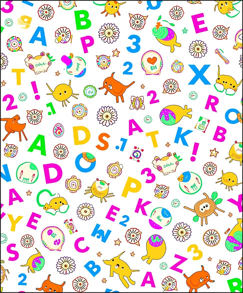 Playful Alphabet Creatures Numbers Collage Rug