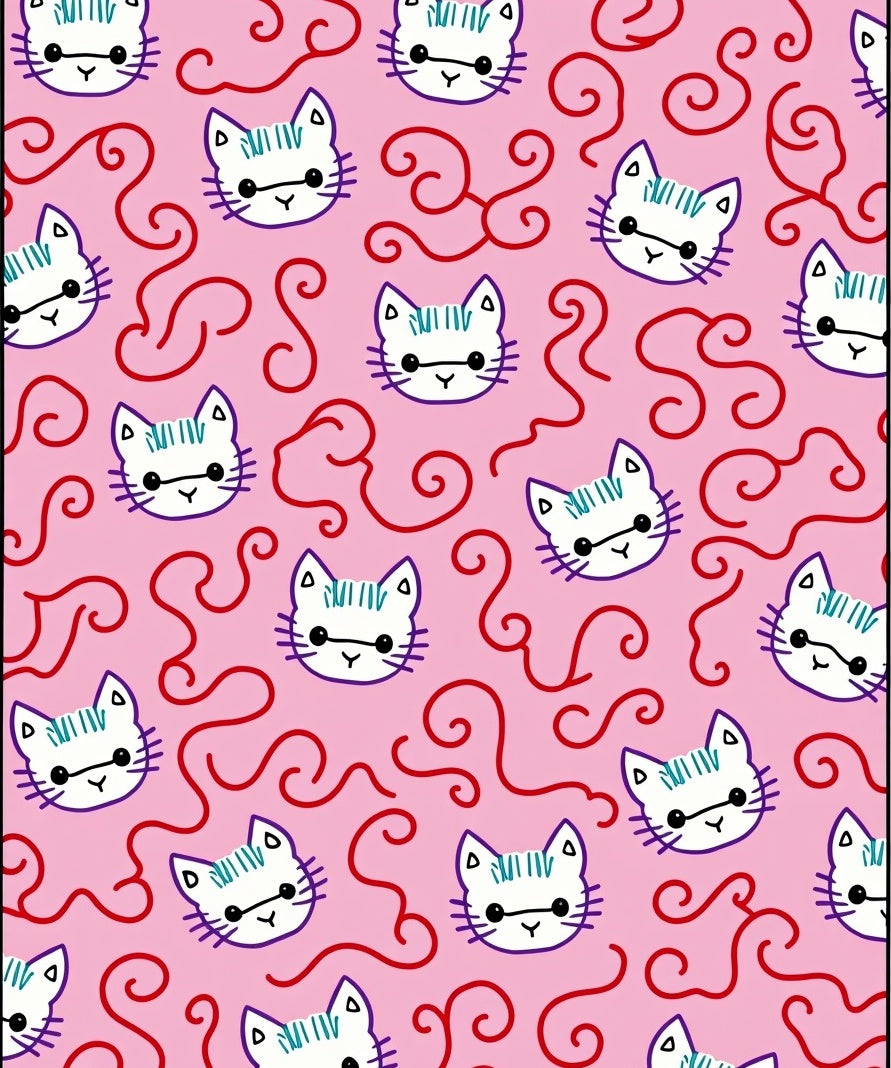 Pink White Cat Swirls Cute Rug