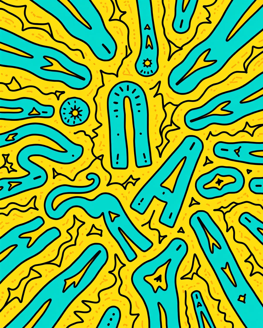 Bright Yellow Teal Abstract Figures Rug