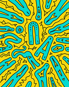 Bright Yellow Teal Abstract Figures Rug