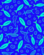 Blue Aqua Fish Scattered Whimsy Rug